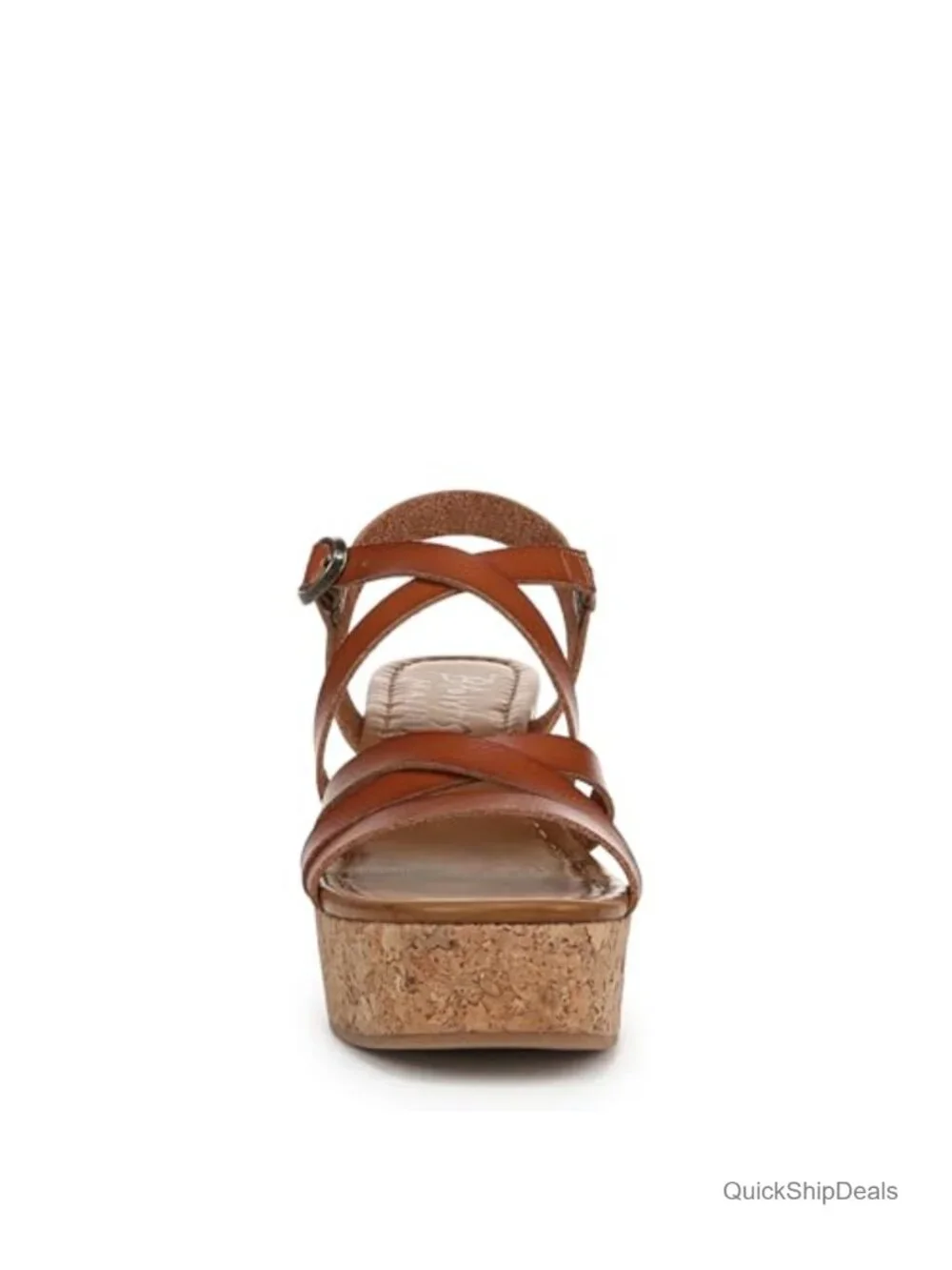 Faux-leather Cork Wedge Open Toe Sandal with Buckle